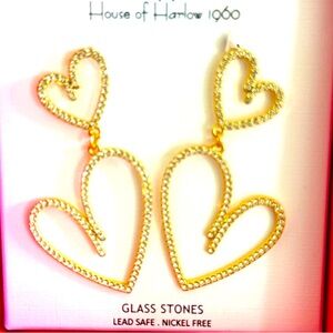 House of Harlow Double Heart Sparkle Earrings